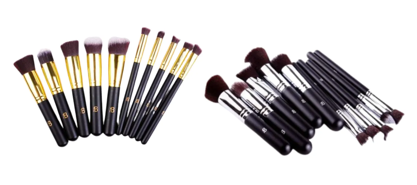 10pc Black & Silver Makeup Brush Set With Optional Butterfly Palette