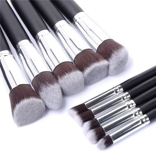 10pc Black & Silver Makeup Brush Set With Optional Butterfly Palette