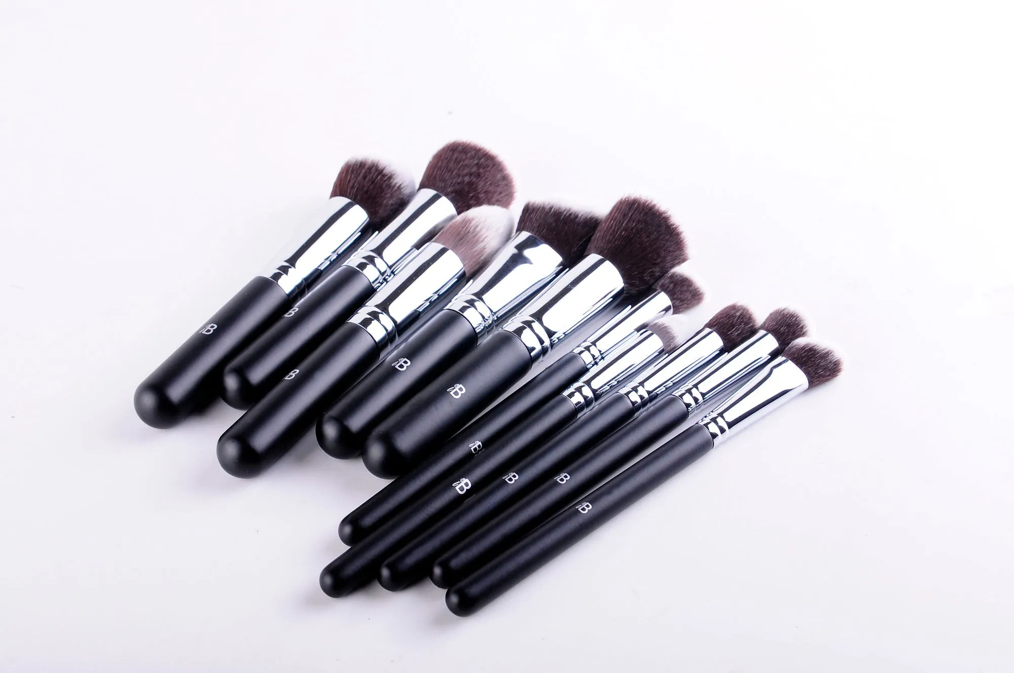 10pc Black & Silver Makeup Brush Set With Optional Butterfly Palette