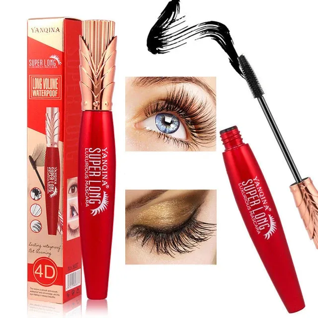 4D Silk Fiber Mascara Lengthening Waterproof Long Lasting Curling Thick Waterproof Mascara Long Eyelashes Extension Make Up