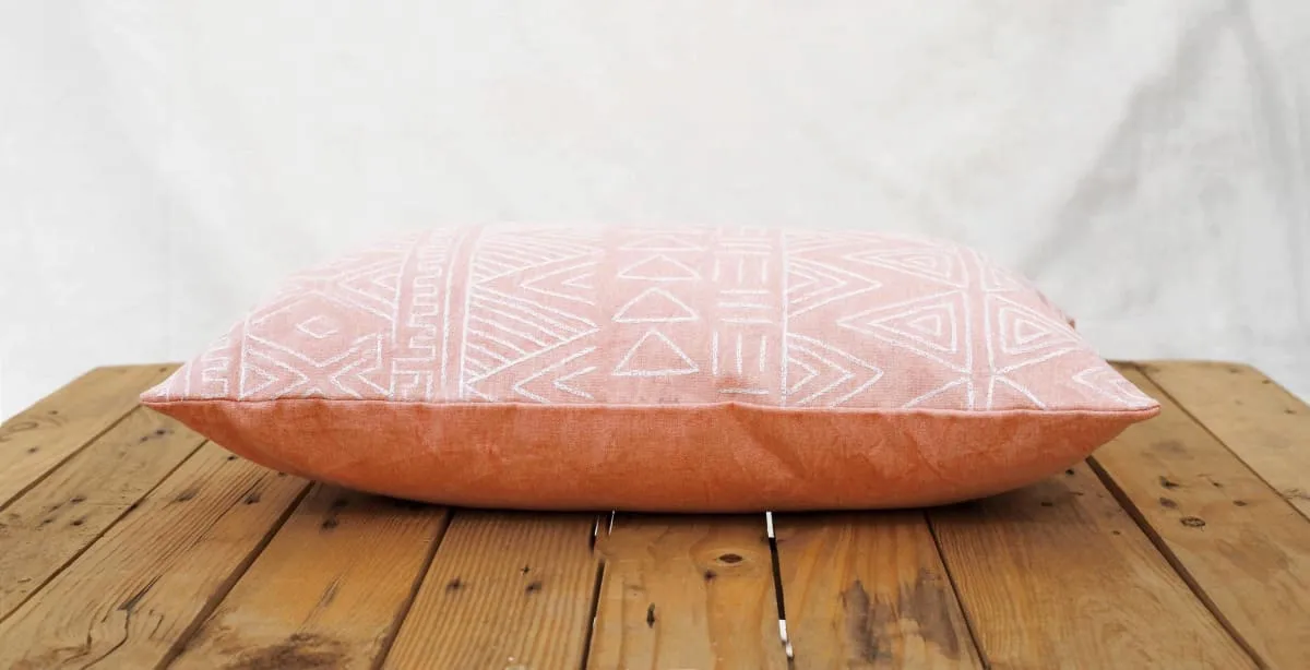 Aztec pattern pillow cover, blush colour, embroidery, geometrical, cotton pillow cover,14"X21"