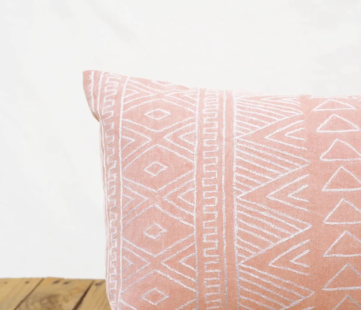 Aztec pattern pillow cover, blush colour, embroidery, geometrical, cotton pillow cover,14"X21"