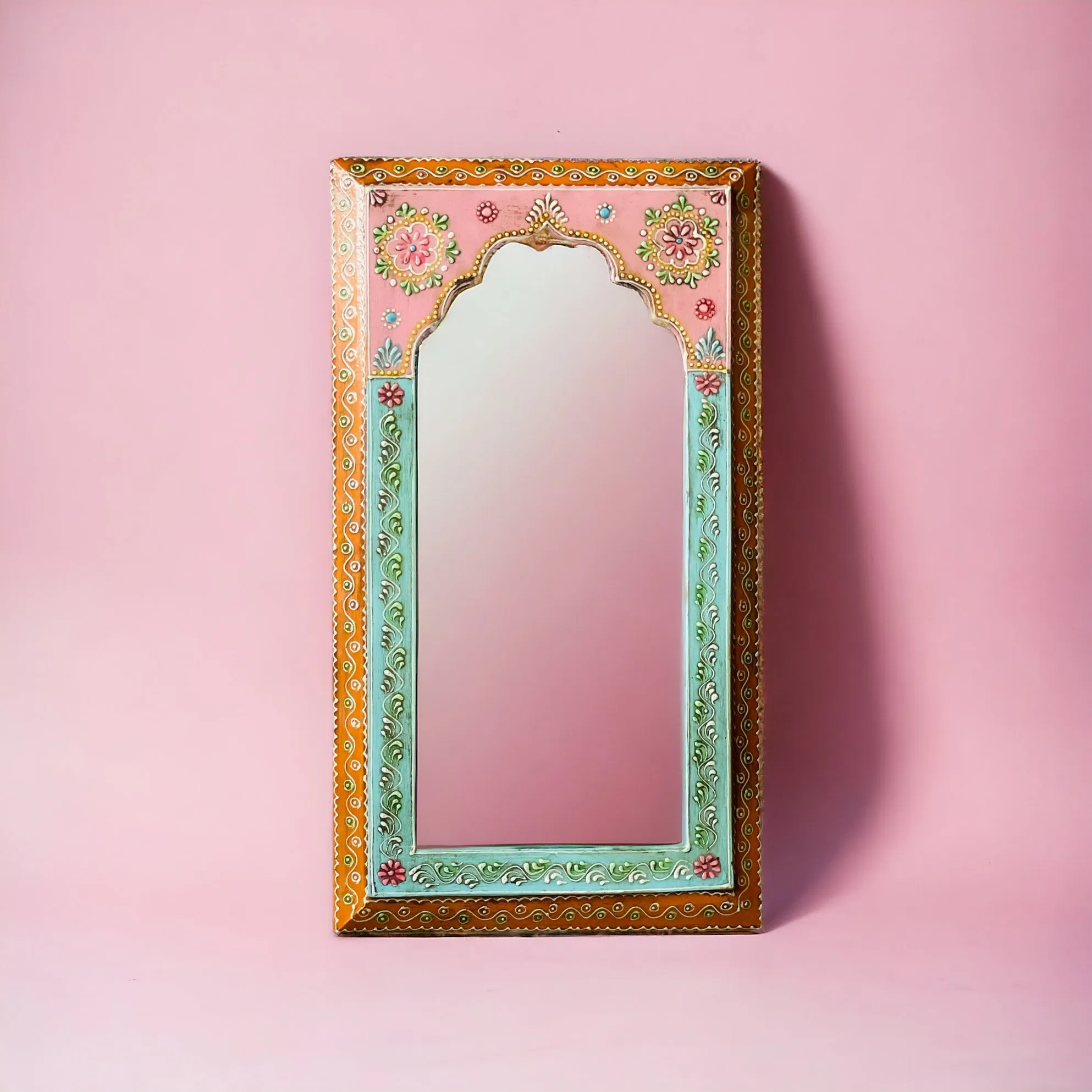 Blush Blossoms: 25x46cm Handpainted Pink Mirror