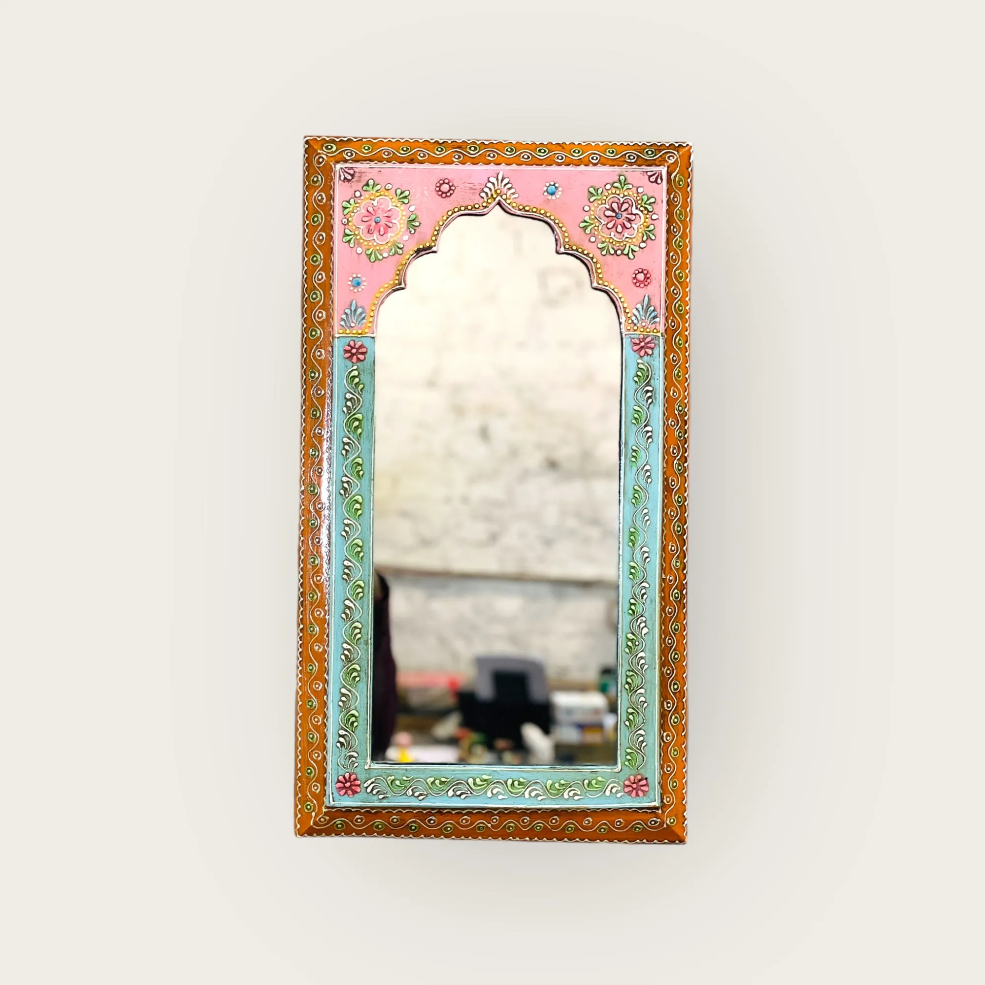 Blush Blossoms: 25x46cm Handpainted Pink Mirror