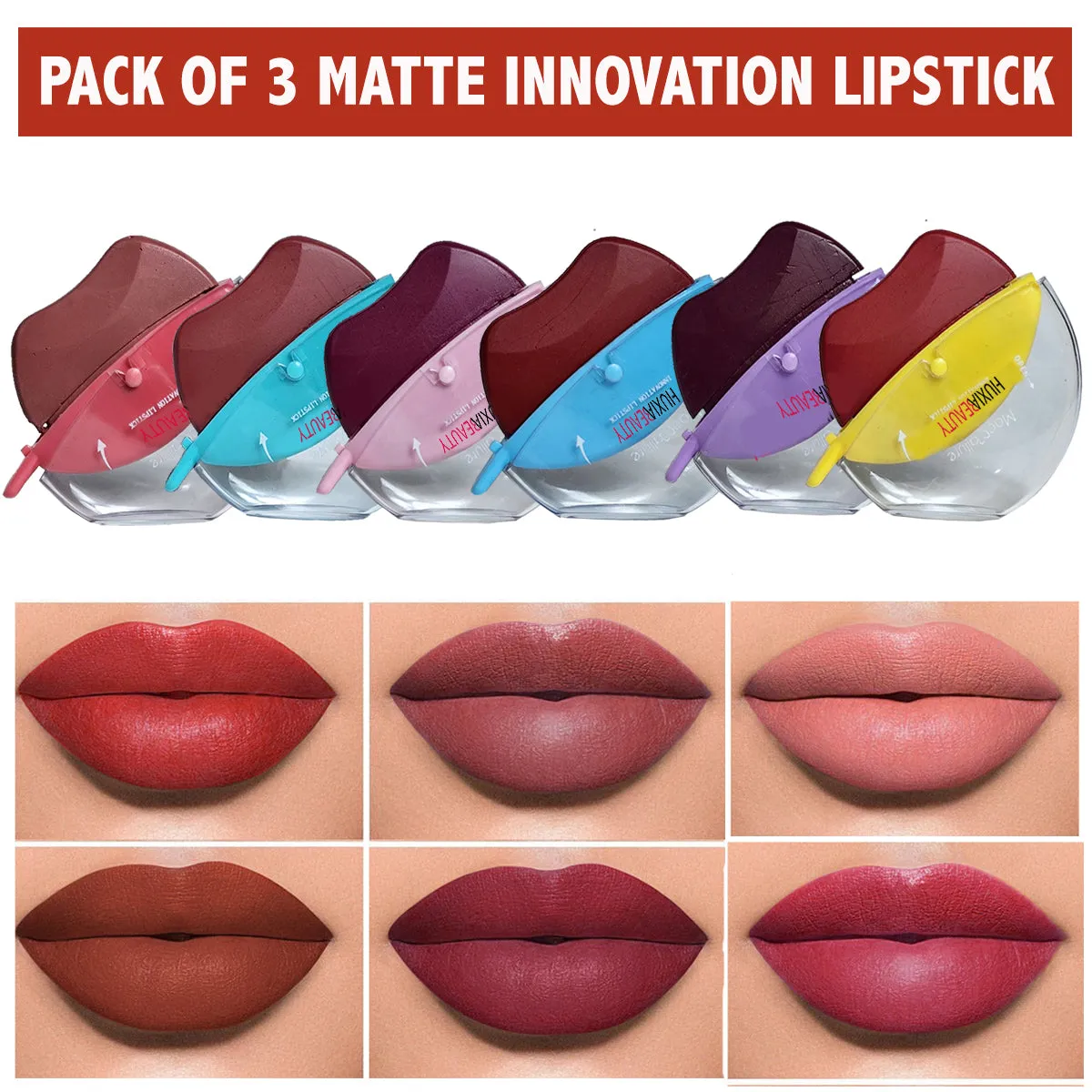 HUXIABEAUTY Pack of 3 Matt Lip-shaped Lipstick Velvet Matte Moisturizing Lipstick 314