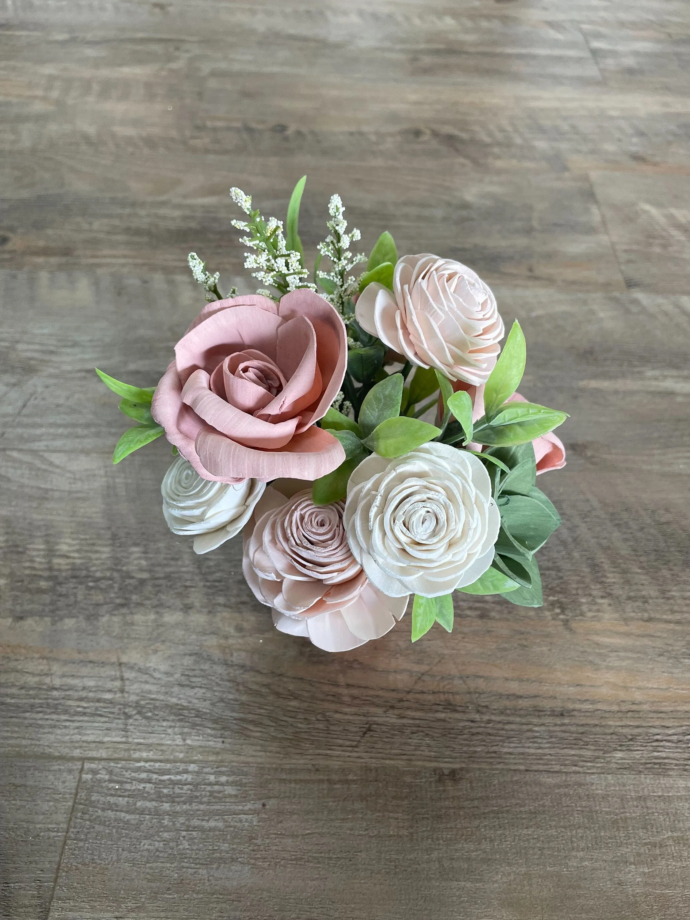 Pink Pixie Mini Jar Wood Flower Arrangement - 8oz