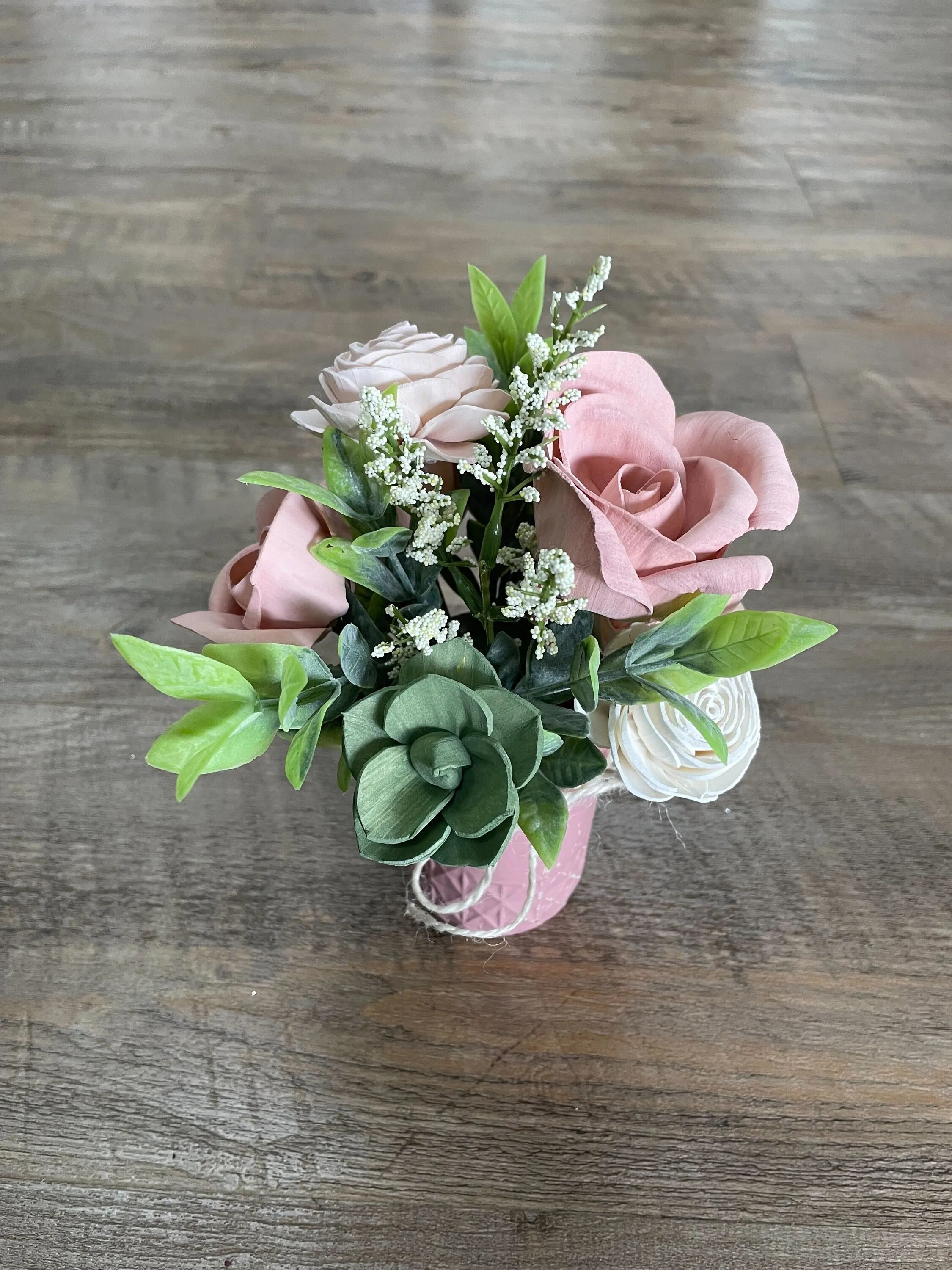 Pink Pixie Mini Jar Wood Flower Arrangement - 8oz