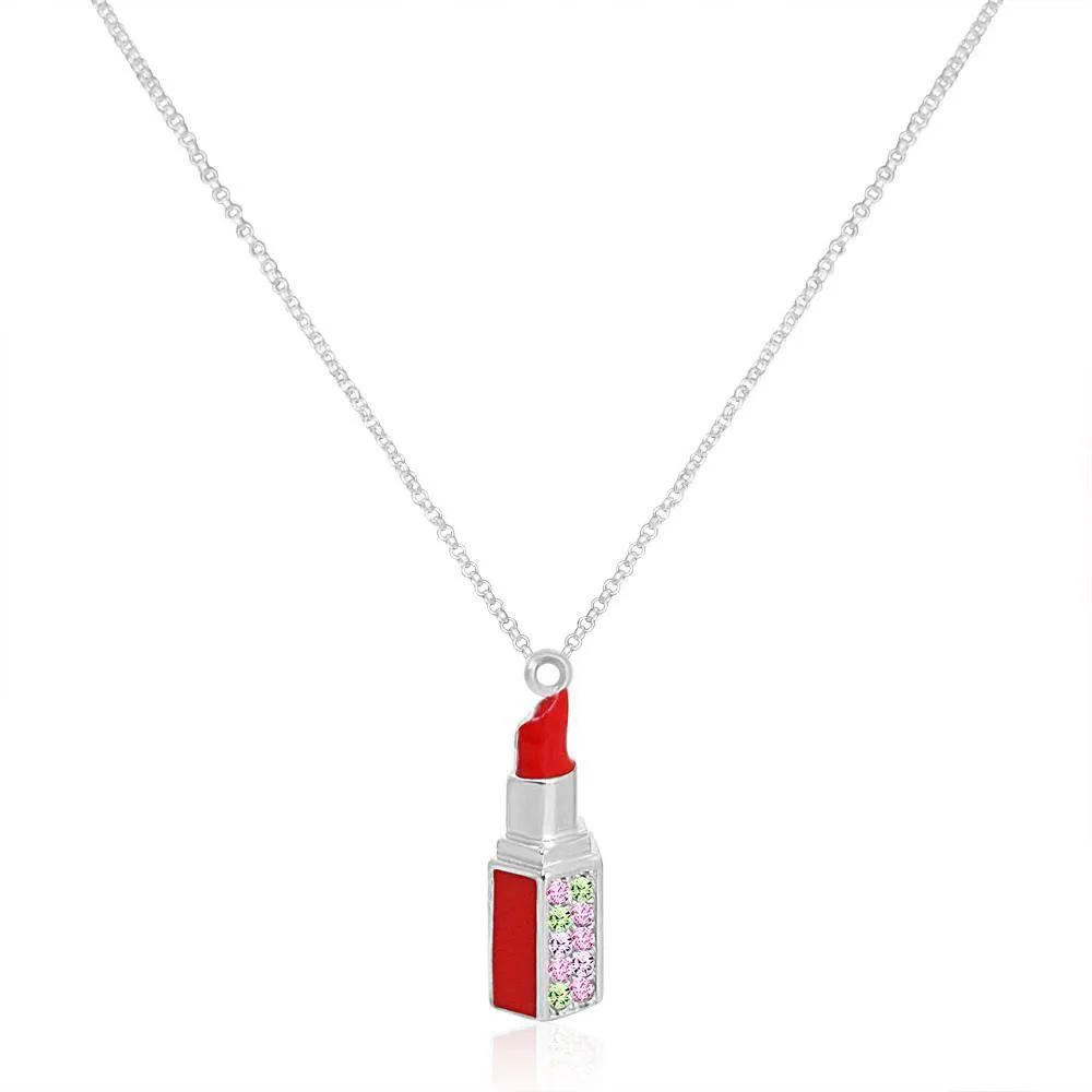 Red Lipstick Multicolored Crystal White Gold Palladium Girl's Pendant