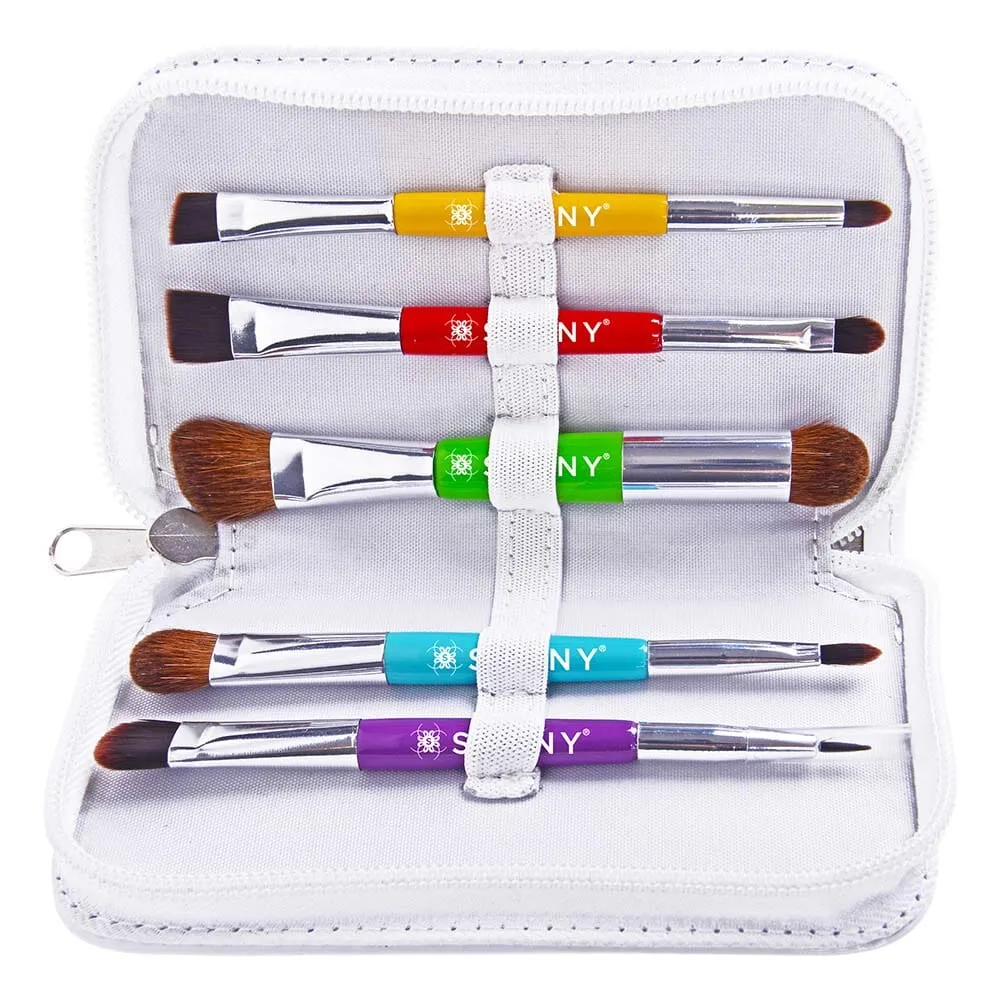 THE DOUBLE TROUBLE - 5 PC Double Sided Essential Brush Set with Travel Pouch