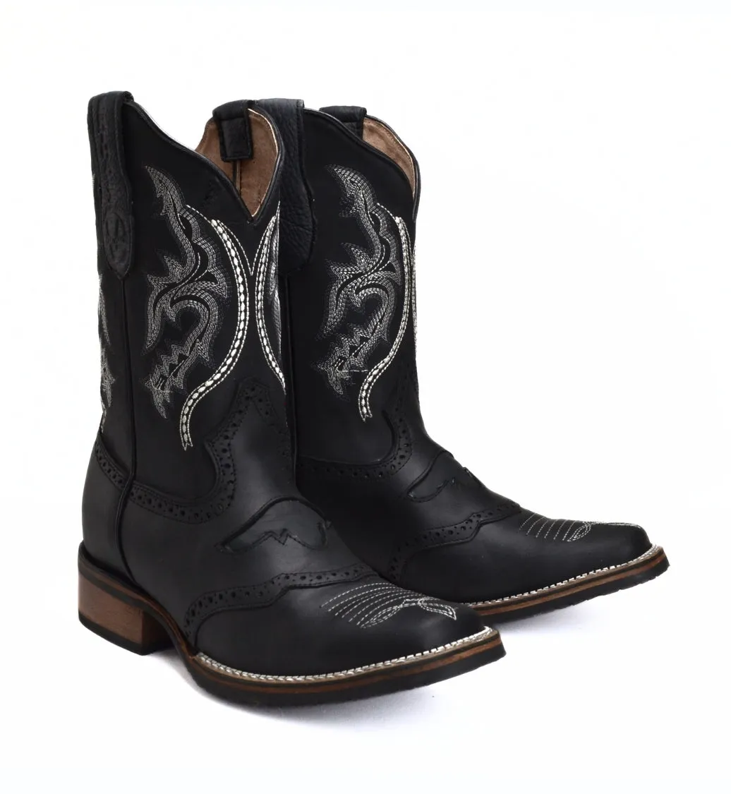 VE030 BLACK Torito  Men's Western Boots: Square Toe Cowboy & Rodeo Boots in Genuine Leather