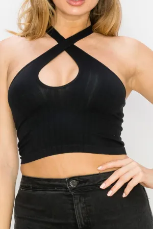 X Crossed Keyhole Front Sleeveless Top